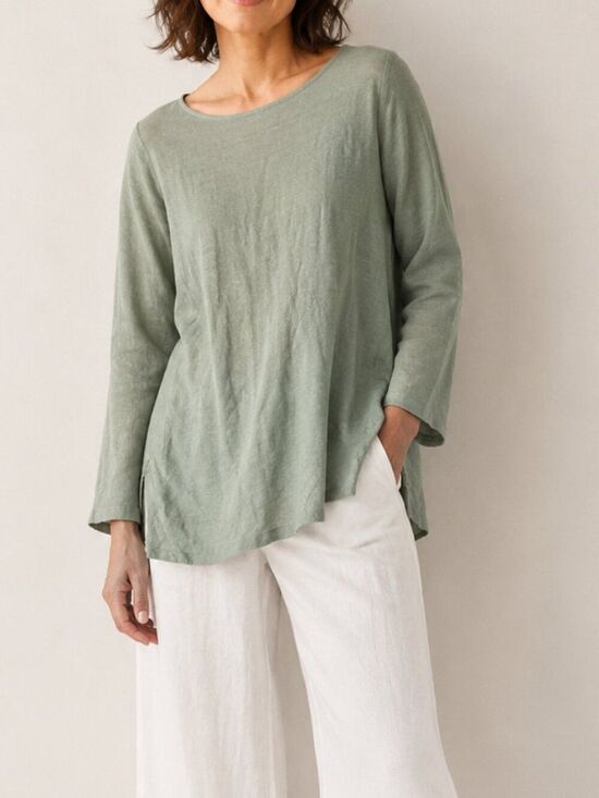 Eileen Fisher Tops - Eileen Fisher Organic Linen Tunic Top Medium Large Green Minimalist Lagenlook